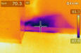 This image of a water leak near the base boards in a laundry room was detected with a thermal imaging camera that would have not been seen otherwise. The leak was repaired and insulation was replaced before further damages occurred.